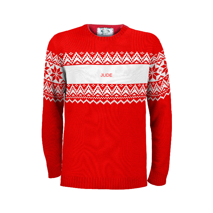 Men's Personalised Red Nordic Fairisle Men's Eco Christmas Jumper Mens