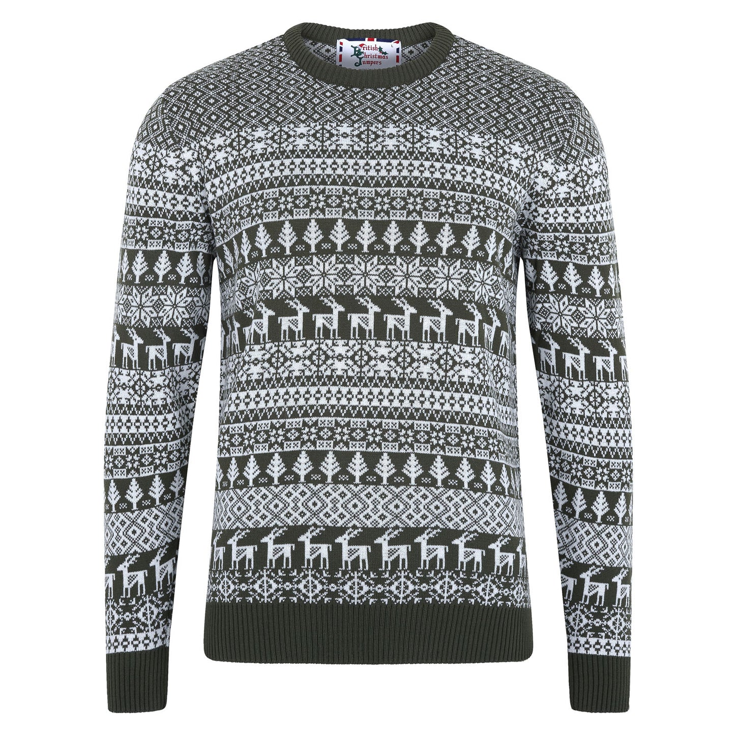 Deer Fairisle Men's Christmas Jumper - Olive